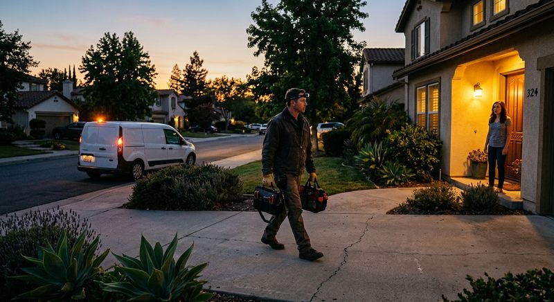 Locksmith arriving at residential home for emergency lockout in Foster City
